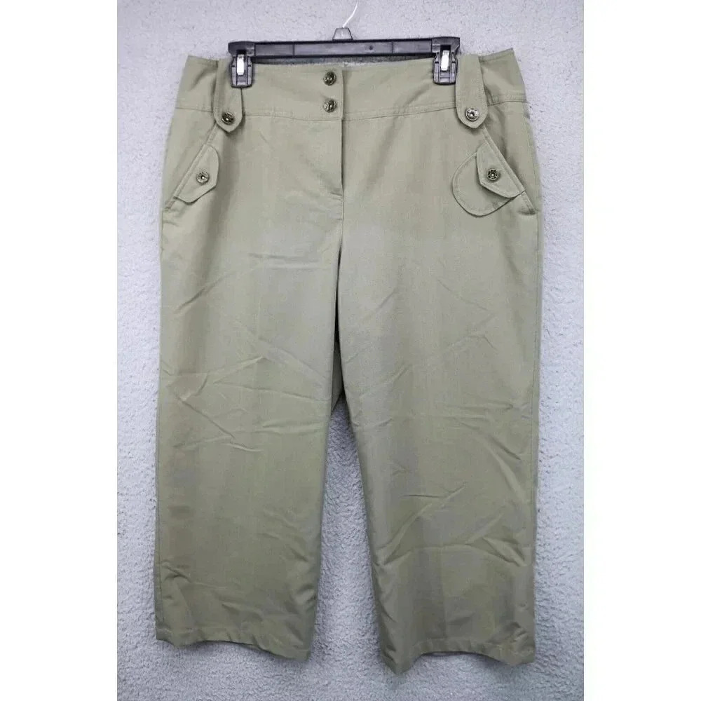 Larry Levine Stretch Women's Olive Green Capri's -Sz. 14-Pockets-Nice